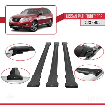 Kompatibel mit Nissan Pathfinder 4 (R52) 2013-2020 FLY Model Relingträger Dachträger Auto Gepäckträger Schwarz Aluminium 3 Stangen