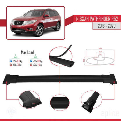 Kompatibel mit Nissan Pathfinder 4 (R52) 2013-2020 FLY Model Relingträger Dachträger Auto Gepäckträger Schwarz Aluminium 2 Stangen