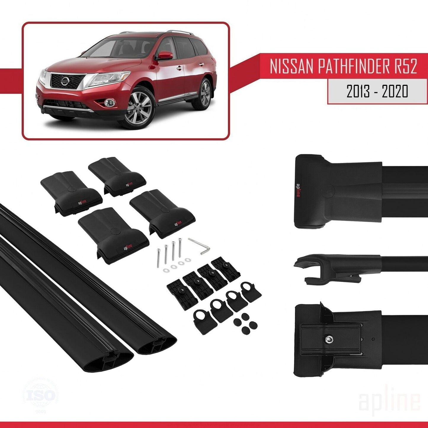 Kompatibel mit Nissan Pathfinder 4 (R52) 2013-2020 FLY Model Relingträger Dachträger Auto Gepäckträger Schwarz Aluminium 2 Stangen