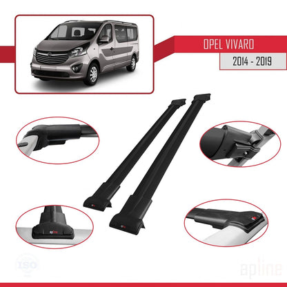 Compatible avec Opel Vivaro B 2014-2019 FLY Model Barres de Toit Railing Porte-Bagages de Voiture Noir Aluminium 2 Barres