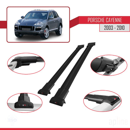 Compatible avec Porsche Cayenne (9PA) 2003-2010 FLY Model Barres de Toit Railing Porte-Bagages de Voiture Noir Aluminium 2 Barres