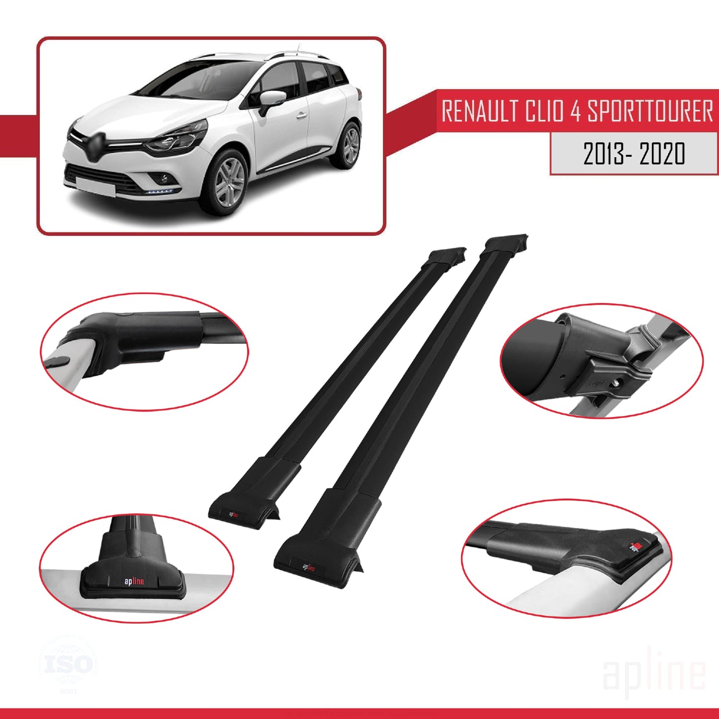 Kompatibel mit Renault Clio 4 ST 2013-2020 FLY Model Relingträger Dachträger Auto Gepäckträger Schwarz Aluminium 2 Stangen