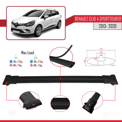 Kompatibel mit Renault Clio 4 ST 2013-2020 FLY Model Relingträger Dachträger Auto Gepäckträger Schwarz Aluminium 2 Stangen