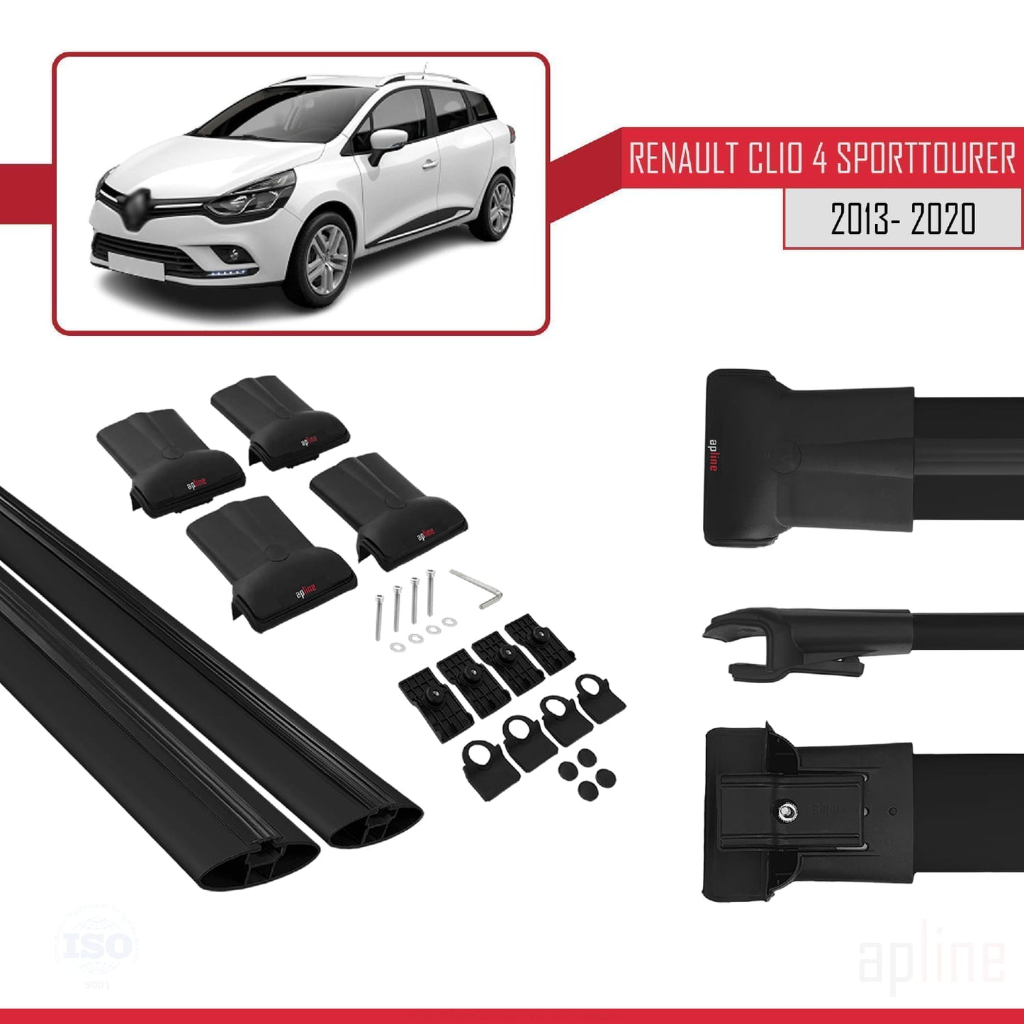 Kompatibel mit Renault Clio 4 ST 2013-2020 FLY Model Relingträger Dachträger Auto Gepäckträger Schwarz Aluminium 2 Stangen