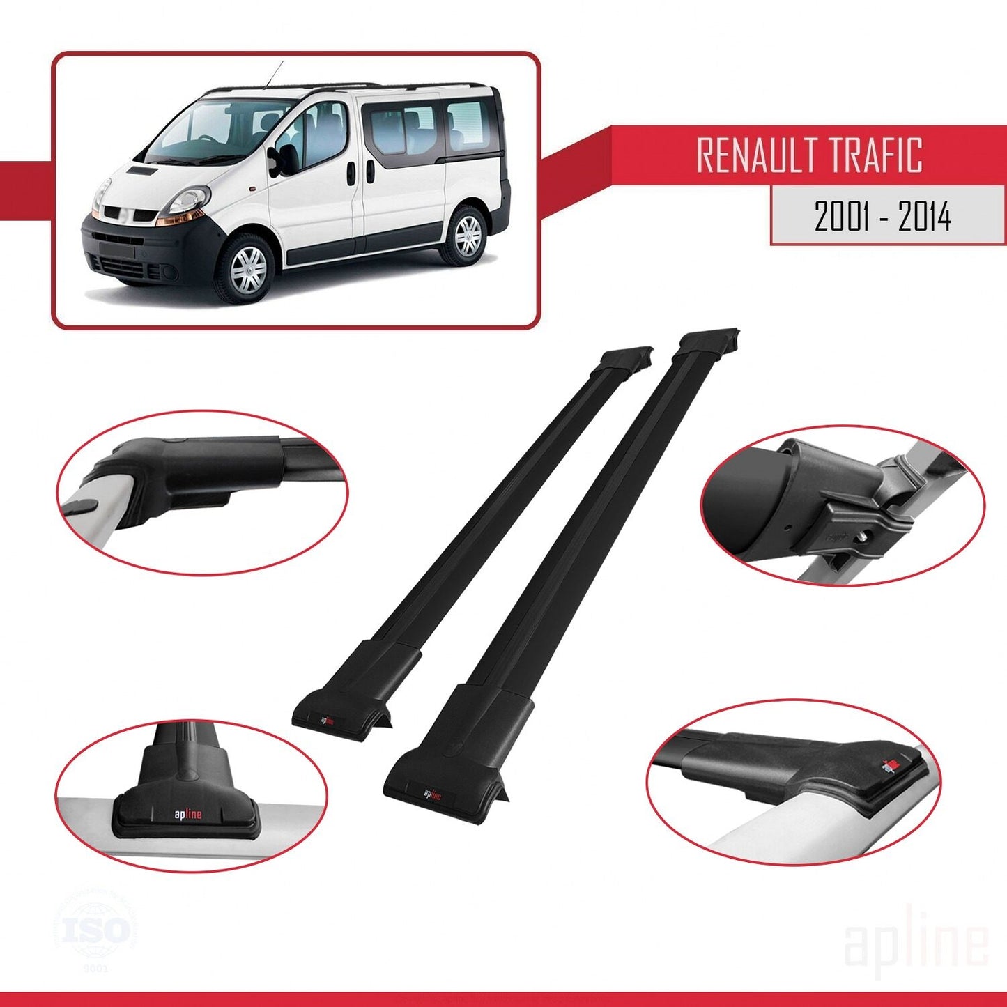 Kompatibel mit Renault Trafic 2 (X83) 2001-2014 FLY Model Relingträger Dachträger Auto Gepäckträger Schwarz Aluminium 2 Stangen
