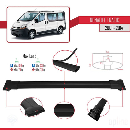Kompatibel mit Renault Trafic 2 (X83) 2001-2014 FLY Model Relingträger Dachträger Auto Gepäckträger Schwarz Aluminium 2 Stangen