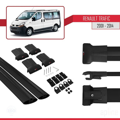 Kompatibel mit Renault Trafic 2 (X83) 2001-2014 FLY Model Relingträger Dachträger Auto Gepäckträger Schwarz Aluminium 2 Stangen