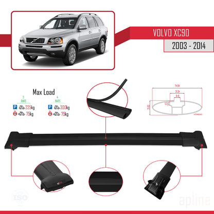 Compatible avec Volvo XC90 2003-2014 FLY Model Barres de Toit Railing Porte-Bagages de Voiture Noir Aluminium 3 Barres
