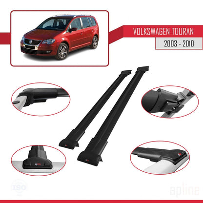 Compatible avec Volkswagen Touran (1T) Post-Facelift 2010-2015 FLY Model Barres de Toit Railing Porte-Bagages de Voiture Noir Aluminium 2 Barres