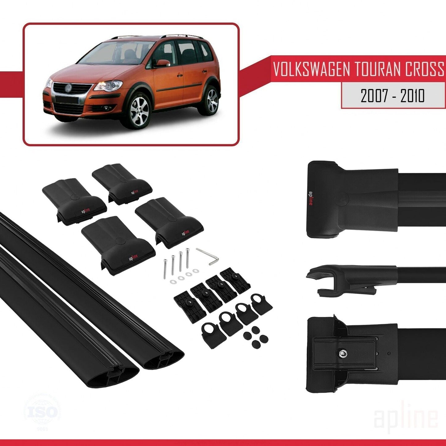 Compatible avec Volkswagen Touran Cross Pre-Facelift 2007-2010 FLY Model Barres de Toit Railing Porte-Bagages de Voiture Noir Aluminium 2 Barres