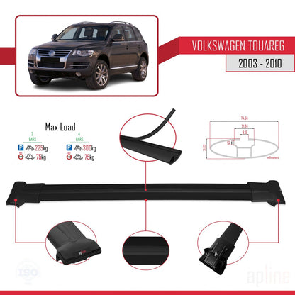 Compatible avec Volkswagen Touareg (7L) 2002-2010 FLY Model Barres de Toit Railing Porte-Bagages de Voiture Noir Aluminium 3 Barres