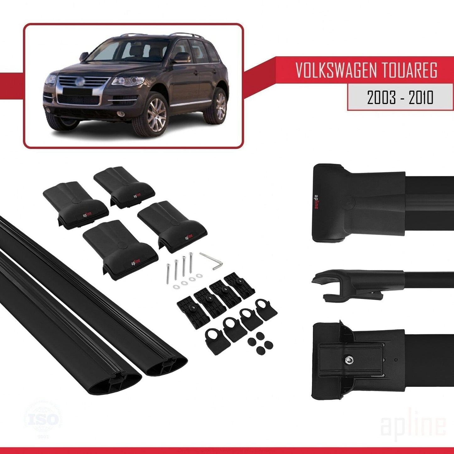 Compatible avec Volkswagen Touareg (7L) 2002-2010 FLY Model Barres de Toit Railing Porte-Bagages de Voiture Noir Aluminium 2 Barres