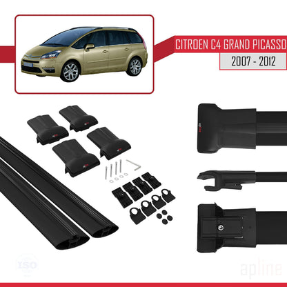 Kompatibel mit Citroen Grand C4 Picasso 2007-2012 FLY Modell Dachgepäckträger, schwarzes Aluminium, 2 Stangen