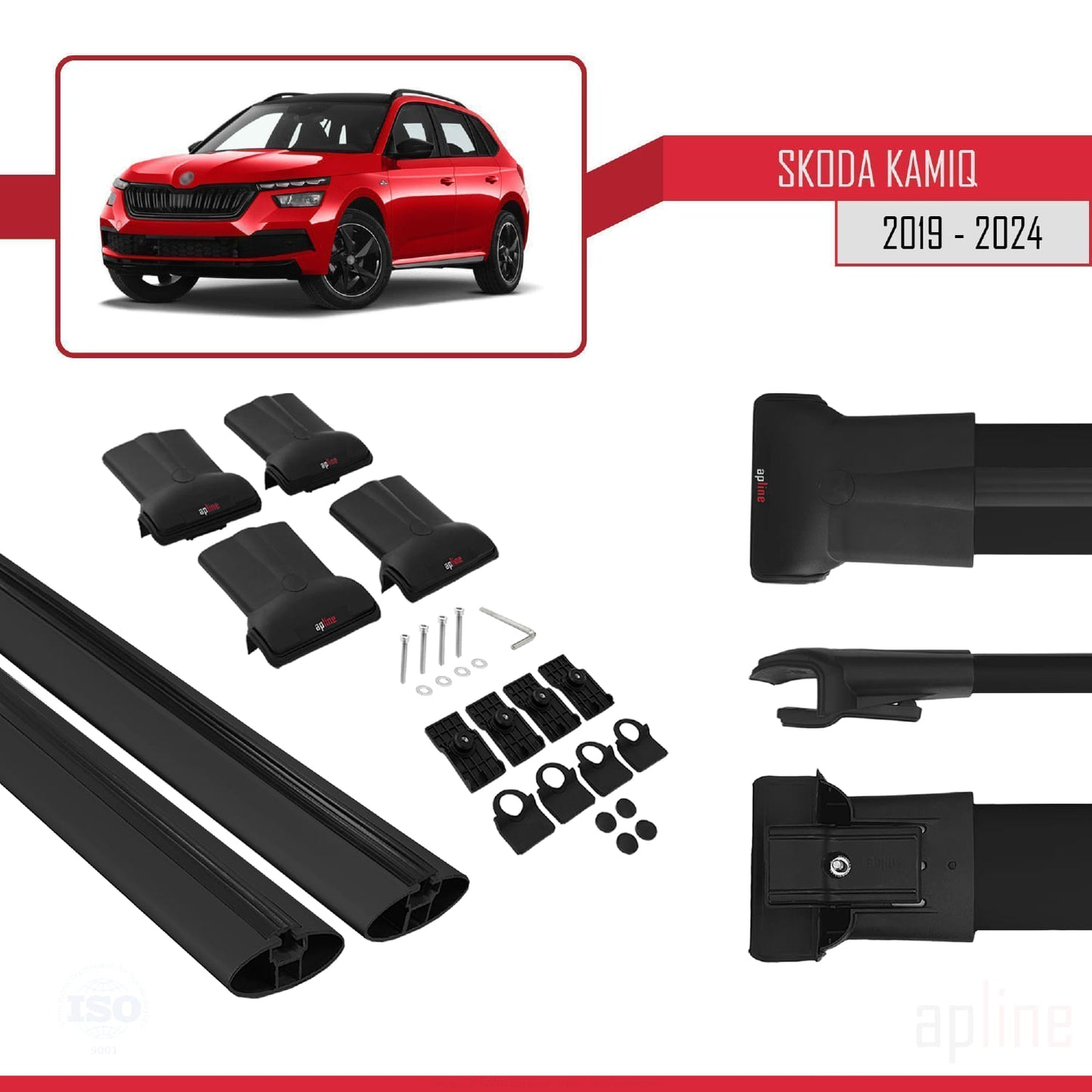 Compatible avec Skoda Kamiq 2019-2025 FLY Model Barres de Toit Railing Porte-Bagages de Voiture Noir Aluminium 2 Barres
