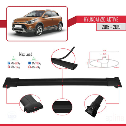 Kompatibel mit Hyundai i20 II Active 2015-2019 FLY Model Relingträger Dachträger Auto Gepäckträger Schwarz Aluminium 3 Stangen