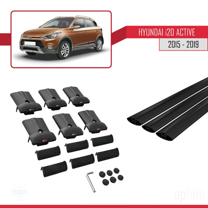 Kompatibel mit Hyundai i20 II Active 2015-2019 FLY Model Relingträger Dachträger Auto Gepäckträger Schwarz Aluminium 3 Stangen