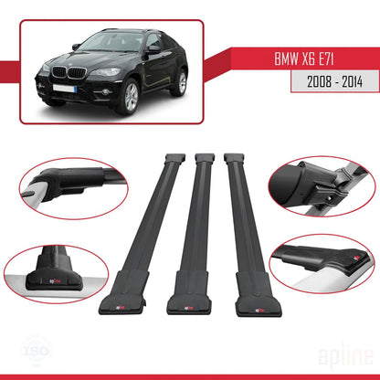 Kompatibel mit BMW X6 (E71) 2008-2014 FLY Modell Dachgepäckträger, schwarzes Aluminium, 3-teilig
