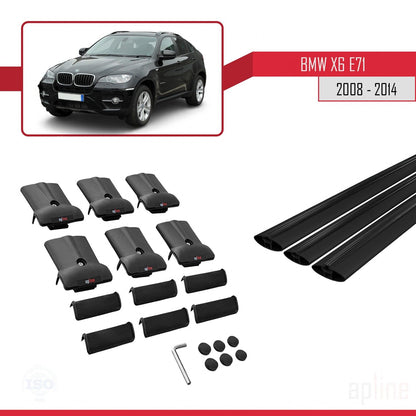 Kompatibel mit BMW X6 (E71) 2008-2014 FLY Modell Dachgepäckträger, schwarzes Aluminium, 3-teilig
