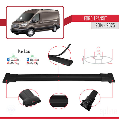 Kompatibel mit Ford Transit FLY Modell 2014-2025 Dachgepäckträger, Reling, Gepäckträger, schwarzes Aluminium, 3 Stangen