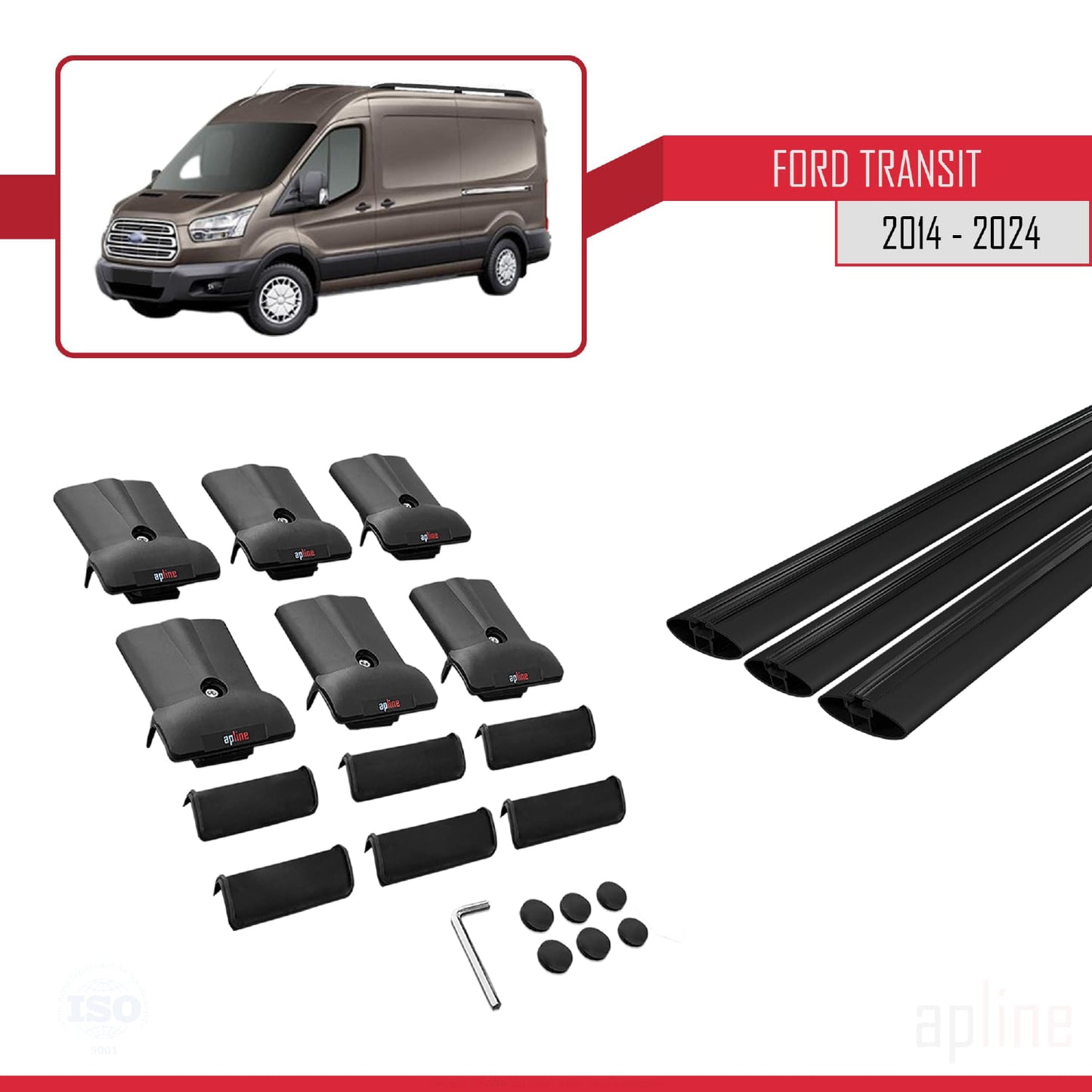 Kompatibel mit Ford Transit FLY Modell 2014-2025 Dachgepäckträger, Reling, Gepäckträger, schwarzes Aluminium, 3 Stangen