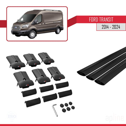 Kompatibel mit Ford Transit FLY Modell 2014-2025 Dachgepäckträger, Reling, Gepäckträger, schwarzes Aluminium, 3 Stangen