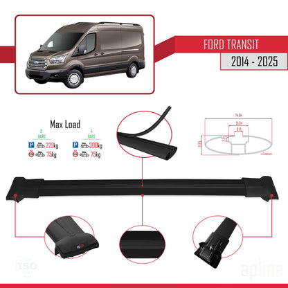 Kompatibel mit Ford Transit FLY Modell 2014-2025 Dachgepäckträger, Reling, Gepäckträger, schwarzes Aluminium, 4 Stangen
