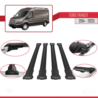 Kompatibel mit Ford Transit FLY Modell 2014-2025 Dachgepäckträger, Reling, Gepäckträger, schwarzes Aluminium, 4 Stangen