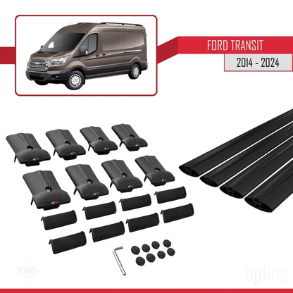 Kompatibel mit Ford Transit FLY Modell 2014-2025 Dachgepäckträger, Reling, Gepäckträger, schwarzes Aluminium, 4 Stangen