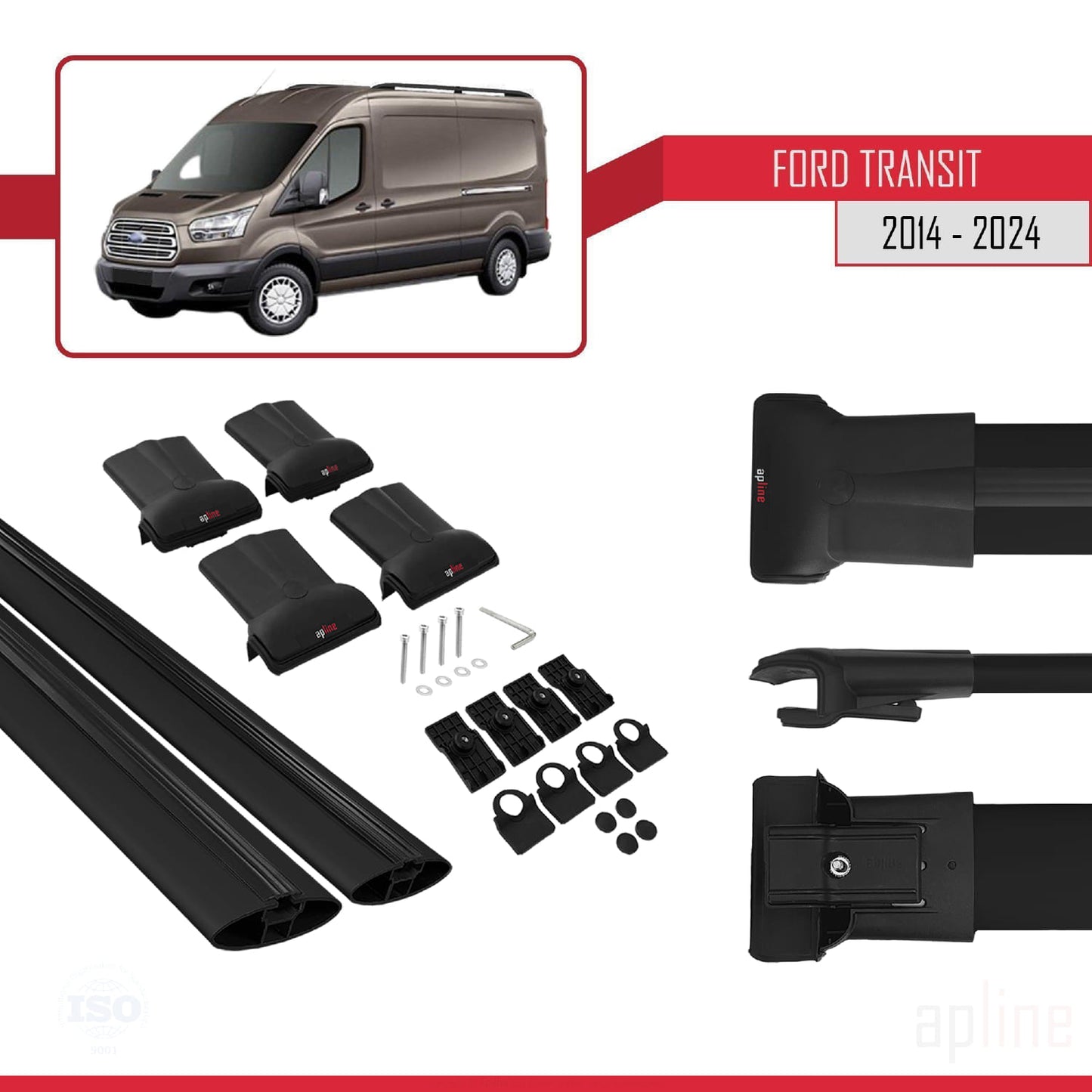 Kompatibel mit Ford Transit FLY Modell 2014-2025 Dachgepäckträger, Reling, Gepäckträger, schwarzes Aluminium, 2 Stangen