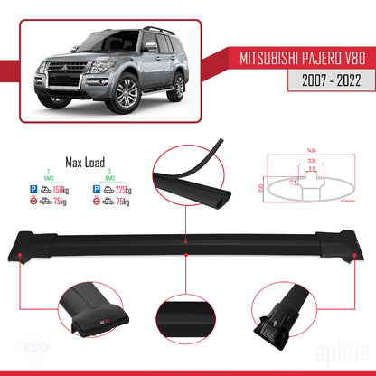 Compatible with Mitsubishi Pajero (V80) 2007-2022 FLY Model Car Roof Rack Cross Bar Black Aluminium 2 Bars