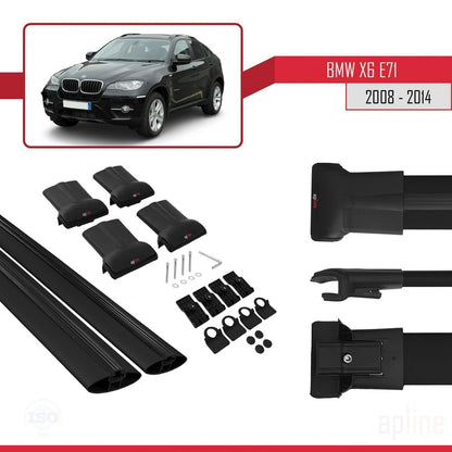 Kompatibel mit BMW X6 (E71) 2008-2014 FLY Modell Dachgepäckträger, schwarzes Aluminium, 2 Stangen