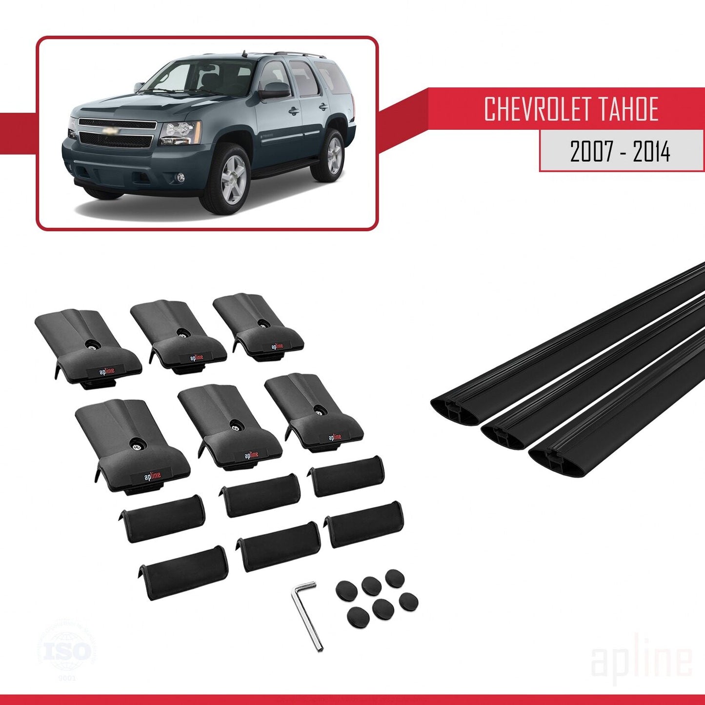 Kompatibel mit Chevrolet Tahoe 3 2007-2014 FLY Modell Dachgepäckträger, schwarzes Aluminium, 3 Stangen