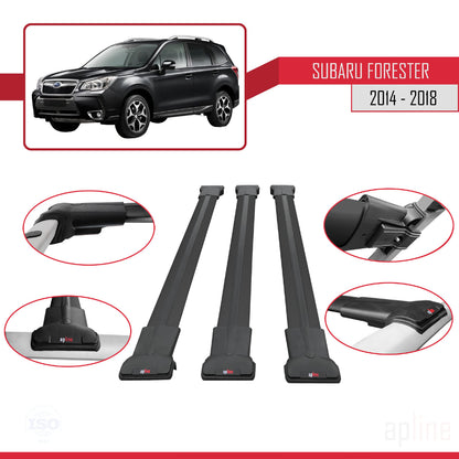 Compatible avec Subaru Forester 4 (SJ) 2014-2018 FLY Model Barres de Toit Railing Porte-Bagages de Voiture Noir Aluminium 3 Barres