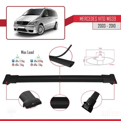Compatible with Mercedes Vito 2 (W639) Pre-Facelift 2003-2010 FLY Model Car Roof Rack Cross Bar Black Aluminium 4 Bars