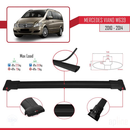 Compatible avec Mercedes Viano 2 (W639) Post-Facelift 2010-2014 FLY Model Barres de Toit Railing Porte-Bagages de Voiture Noir Aluminium 3 Barres