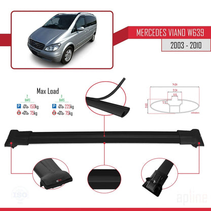 Kompatibel mit Mercedes Viano 2 (W639) Pre-Facelift 2003-2010 FLY Model Relingträger Dachträger Auto Gepäckträger Schwarz Aluminium 2 Stangen