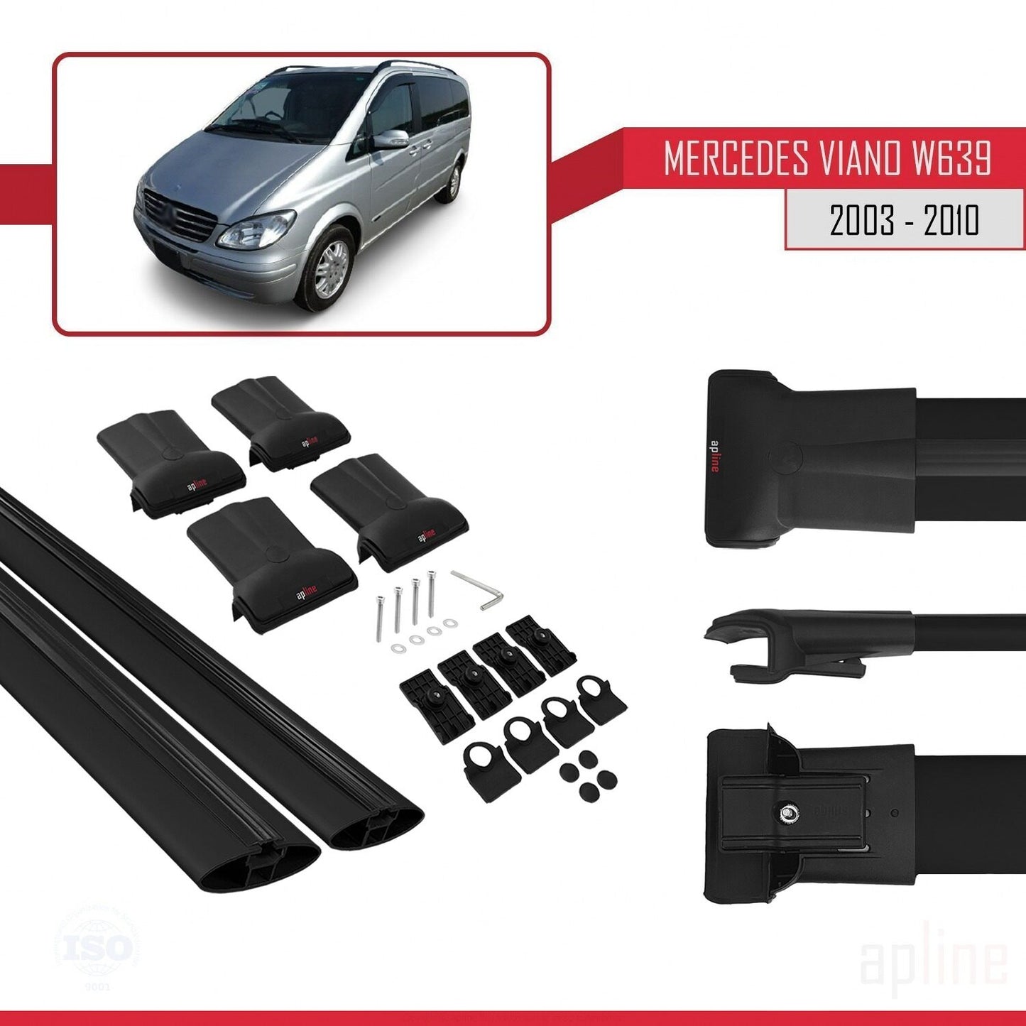 Kompatibel mit Mercedes Viano 2 (W639) Pre-Facelift 2003-2010 FLY Model Relingträger Dachträger Auto Gepäckträger Schwarz Aluminium 2 Stangen