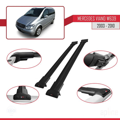 Kompatibel mit Mercedes Viano 2 (W639) Pre-Facelift 2003-2010 FLY Model Relingträger Dachträger Auto Gepäckträger Schwarz Aluminium 2 Stangen