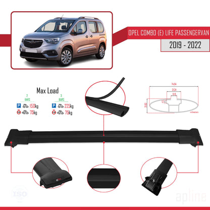 Compatible with Opel Combo E Cargo 2019-2022 FLY Model Car Roof Rack Cross Bar Black Aluminium 2 Bars