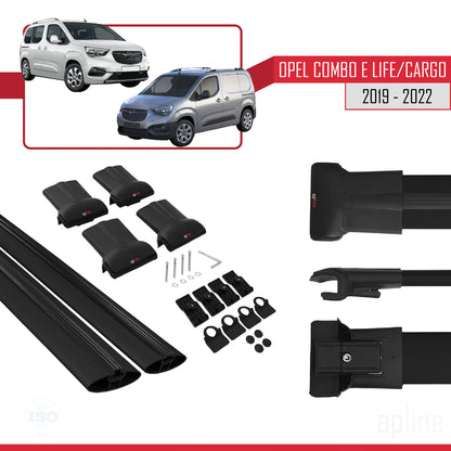 Compatible avec Opel Combo E Life 2019-2022 FLY Model Barres de Toit Railing Porte-Bagages de Voiture Noir Aluminium 2 Barres