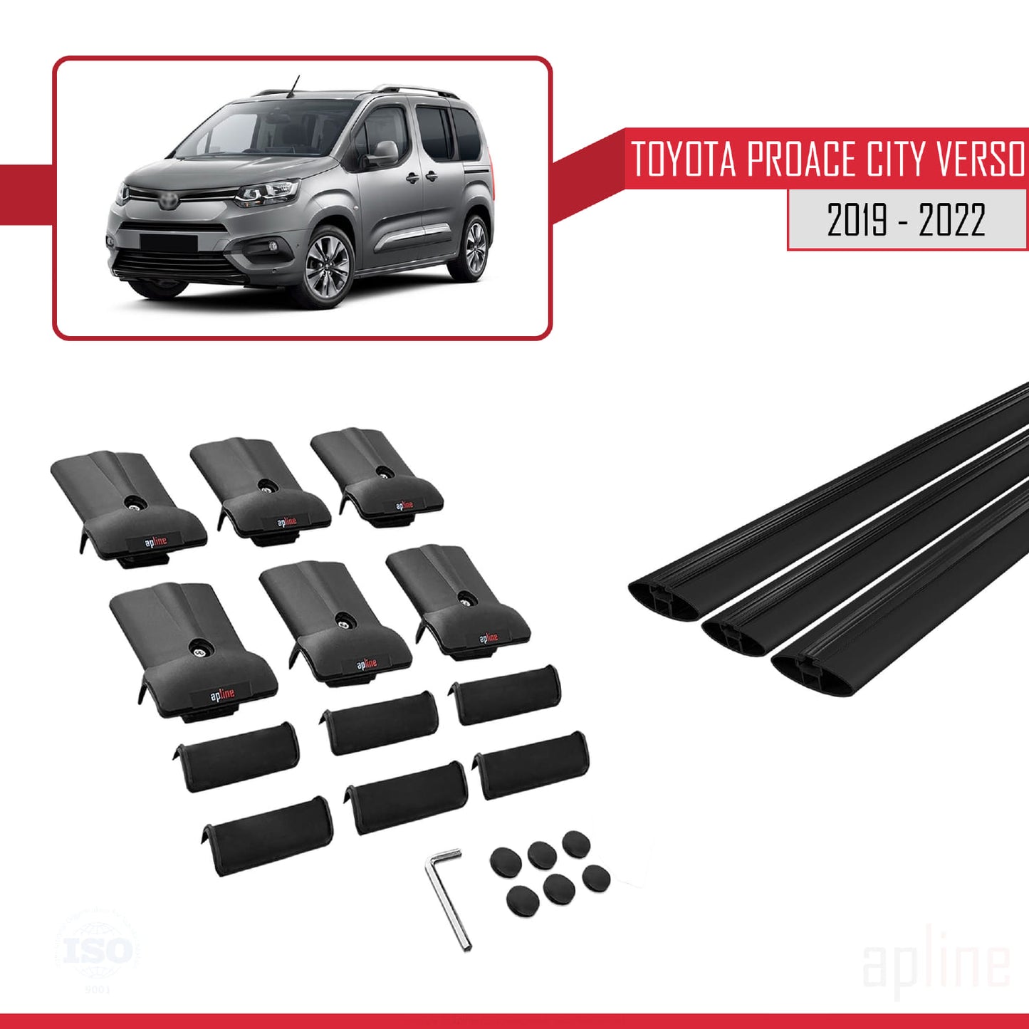 Compatible avec Toyota Proace City Verso 2019-2022 FLY Model Barres de Toit Railing Porte-Bagages de Voiture Noir Aluminium 3 Barres