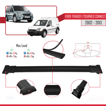 Kompatibel mit Ford Transit/Tourneo Connect 2002-2013 FLY Modell Dachgepäckträger, schwarzes Aluminium, 3 Stangen