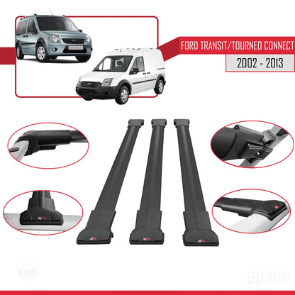 Kompatibel mit Ford Transit/Tourneo Connect 2002-2013 FLY Modell Dachgepäckträger, schwarzes Aluminium, 3 Stangen