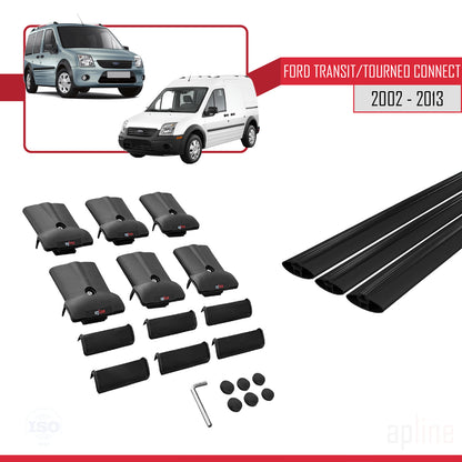 Kompatibel mit Ford Transit/Tourneo Connect 2002-2013 FLY Modell Dachgepäckträger, schwarzes Aluminium, 3 Stangen