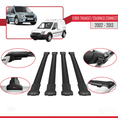 Kompatibel mit Ford Transit/Tourneo Connect 2002-2013 FLY Modell Dachgepäckträger, schwarzes Aluminium, 4 Stangen