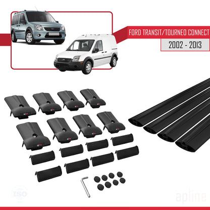 Kompatibel mit Ford Transit/Tourneo Connect 2002-2013 FLY Modell Dachgepäckträger, schwarzes Aluminium, 4 Stangen