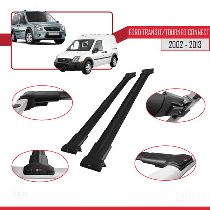 Kompatibel mit Ford Transit/Tourneo Connect 2002-2013 FLY Modell Dachgepäckträger, schwarzes Aluminium, 2 Stangen