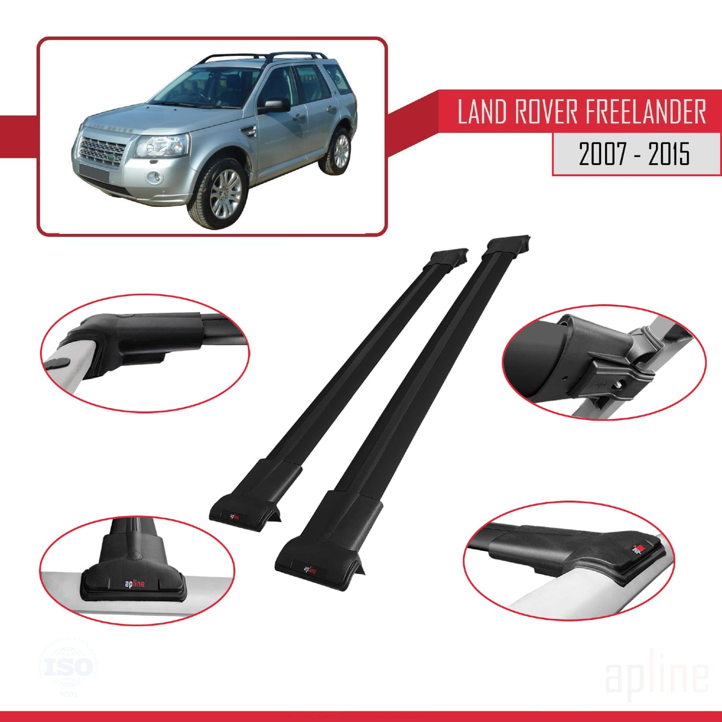 Compatible avec Land Rover Freelander 2 (L359) 2007-2015 FLY Model Barres de Toit Railing Porte-Bagages de Voiture Noir Aluminium 2 Barres