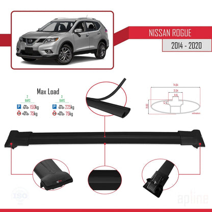 Compatible avec Nissan Rogue 2 (T32) 2014-2020 FLY Model Barres de Toit Railing Porte-Bagages de Voiture Noir Aluminium 2 Barres