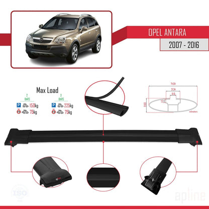 Compatible avec Opel Antara 2007-2016 FLY Model Barres de Toit Railing Porte-Bagages de Voiture Noir Aluminium 2 Barres